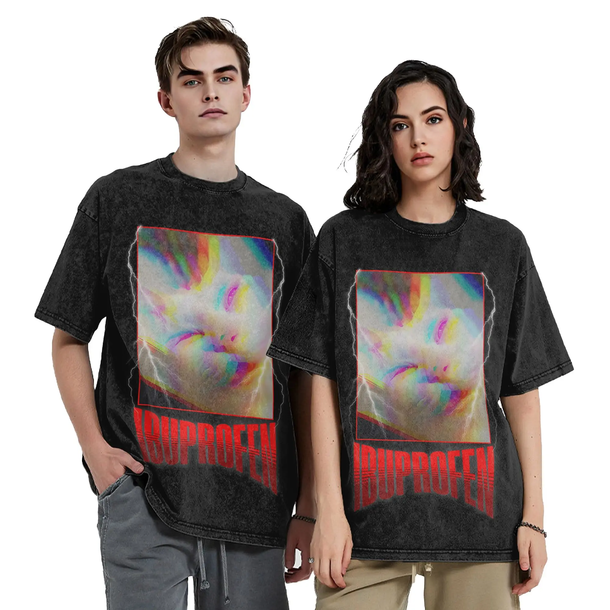 Ibuprofen Funny Cat Meme Stupid Silly Cat Washed T Shirts Streetwear  Vintage T-Shirts Tees for Men Women Short Sleeve Printed