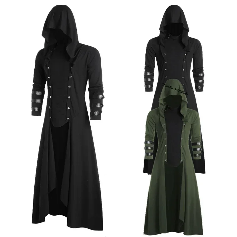 

Medieval Victorian Adult Women Men Long Gothic Coat Steampunk Hooded Coat Dig Vampire Creator Cosplay Costumes for Halloween