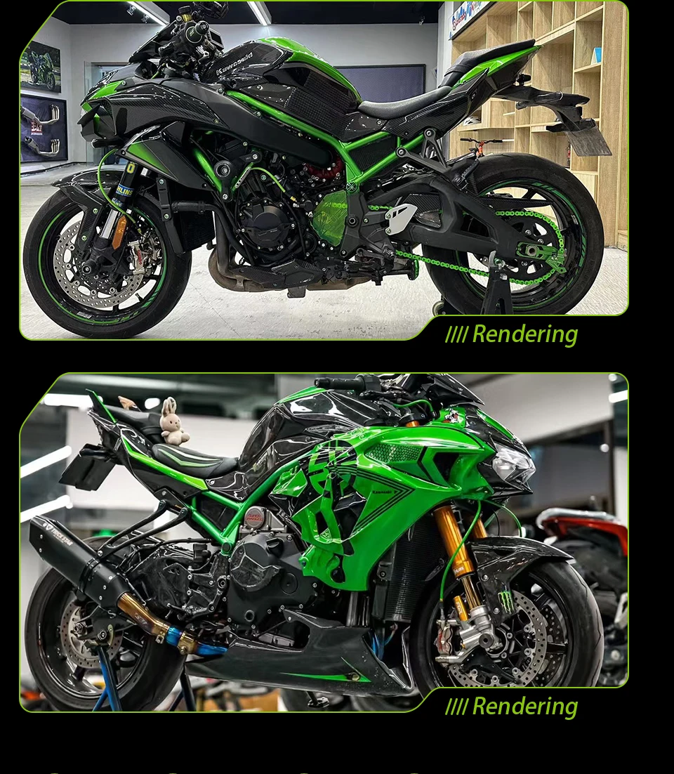 Für KAWASAKI Ninja H2 Carbon Faser Zubehör Lokomotive Kopf Hinten Flügel Turbo Rohr Kraftstoff Tank Kappe Seite Platte Kit – Detail 6