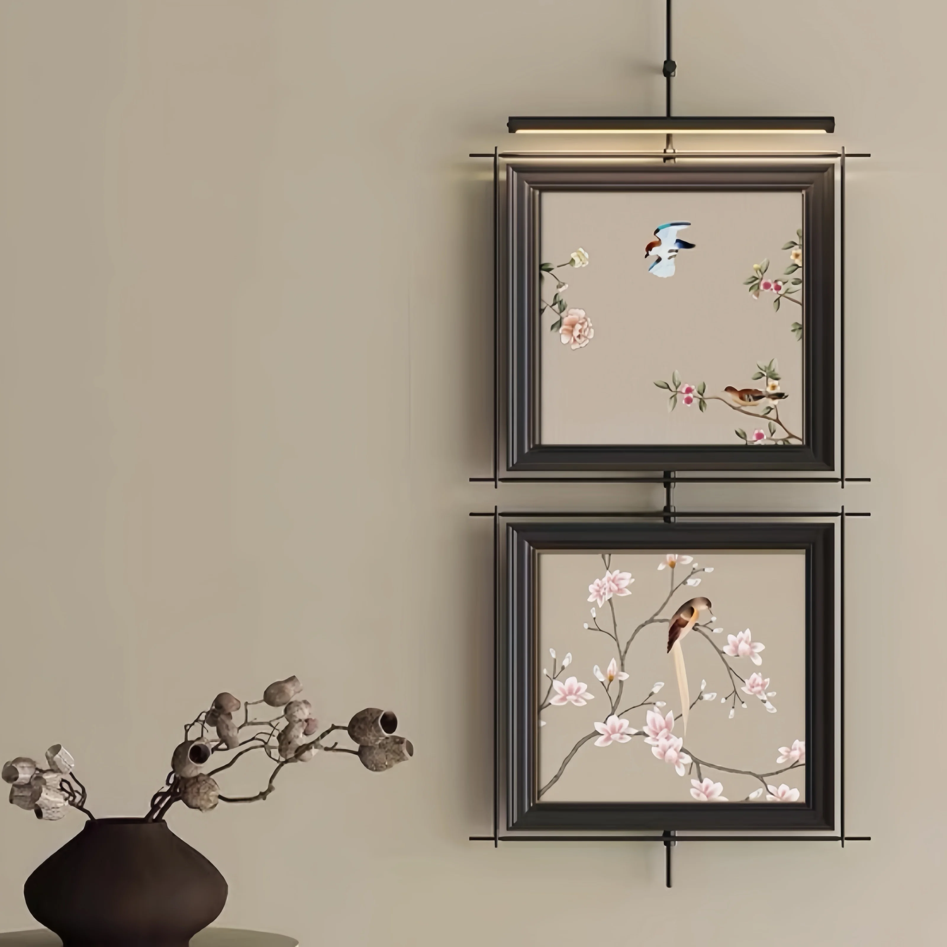 Chinese Style Metal Led Luminous Decoration Painting Living Room Sofa Background Mural Lamp Corridor Entrance Hanging Painting