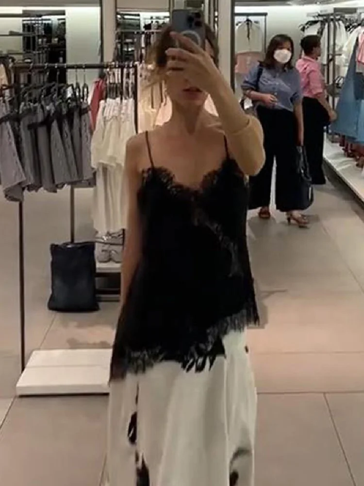 Sexy Lace Patchwork Sling Mini Dress Skinny Backless Sleeveless Women's Irregular Silky Split Vestido New Tendy Lady Beach Gown