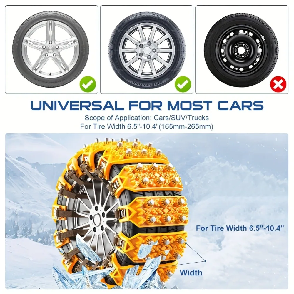 

Snow Tire Chains Universal – Durable Steel Link Chains for SUVs Trucks, Easy Install Non-Slip Winter Traction