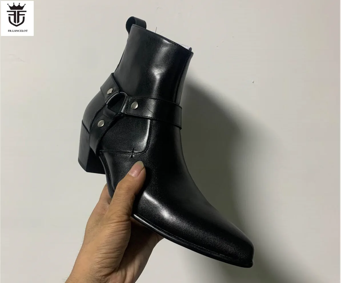 New Fashion man ancient style men black boots point toe mujer botas side zip casual style booties party shoes male