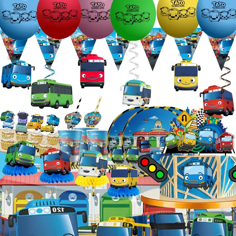 Cartoon Tayo il piccolo autobus Auto genere rivela Decorazione del partito Palloncino Banner Sfondo Forniture per torte Banner per baby shower