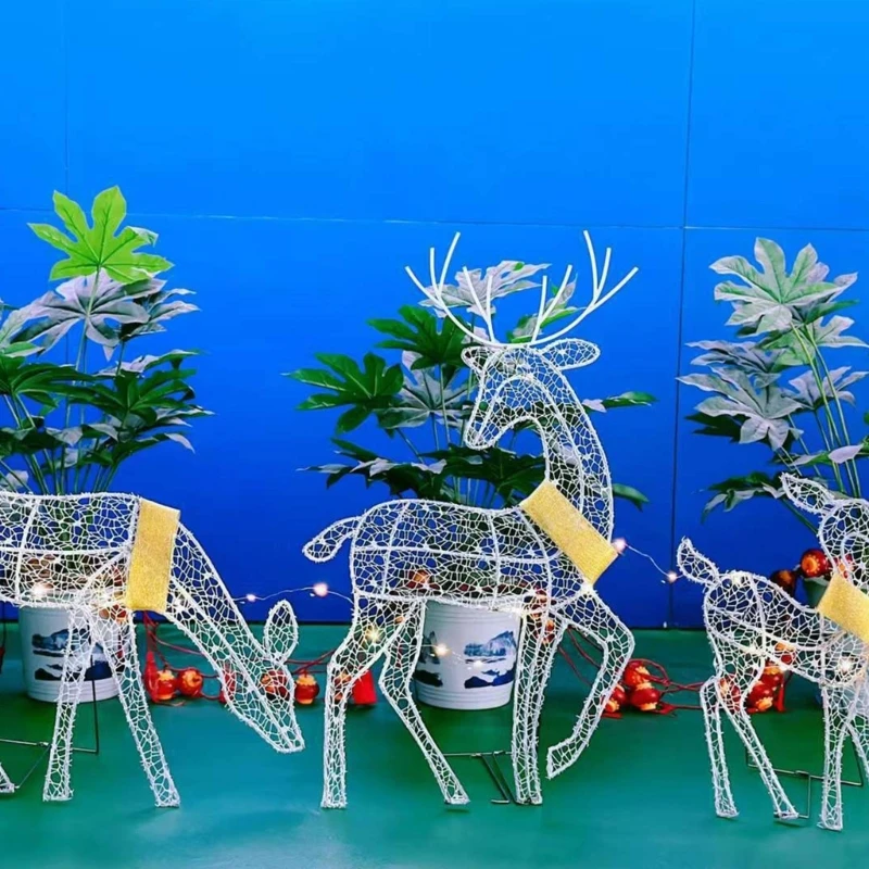 

Статуи оленей со светодиодной подсветкой для уличных рождественских украшений, устойчивые к ржавчине железные семейные садовые