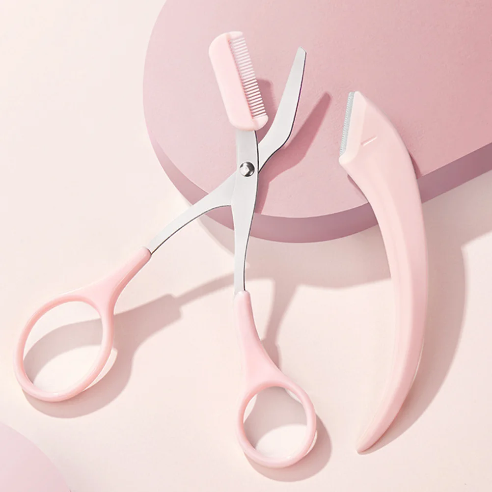 Face Trimmer for Men Eyebrow Scissors with Comb Dual Purpose Women Pink Shaper Mini Eyebrows Man