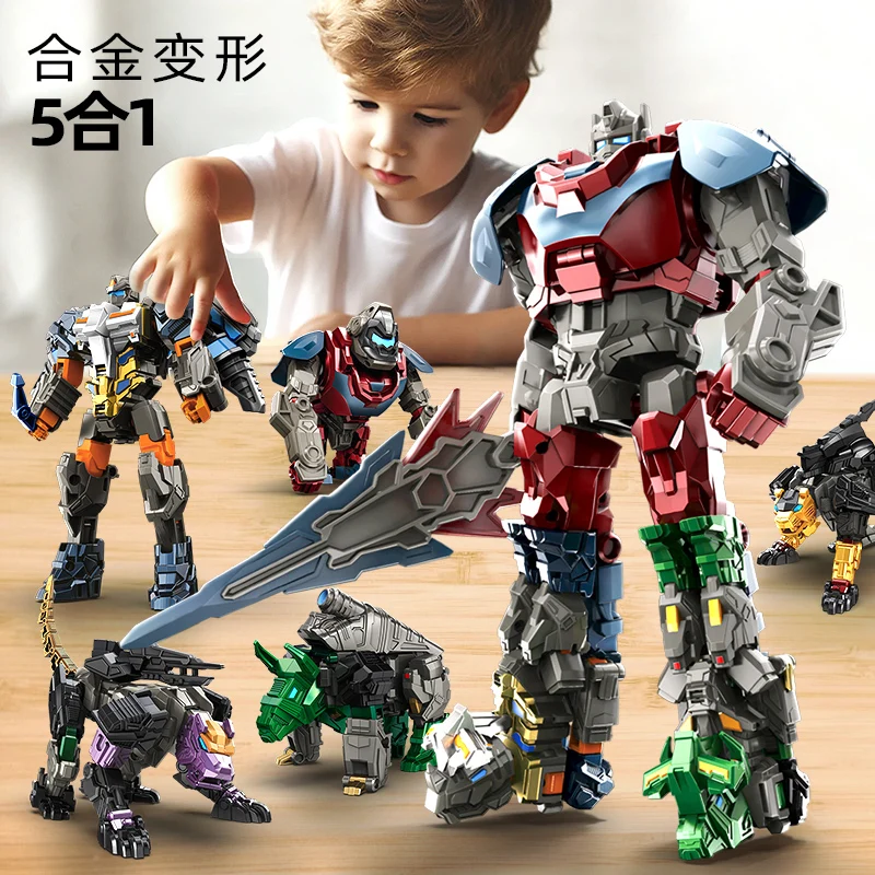 Figurine modèle mecha en alliage 5-en-1 Transformable Brave Beast King Kong, décoration de collection de jouets pour enfants, cadeau pour garçons, en stock