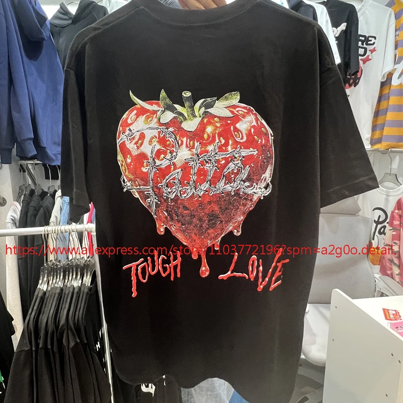 Real Photo Strawberry Pattern Printed High-quality Patta Short-sleeved American Trendy PATTAT T-shirt Top