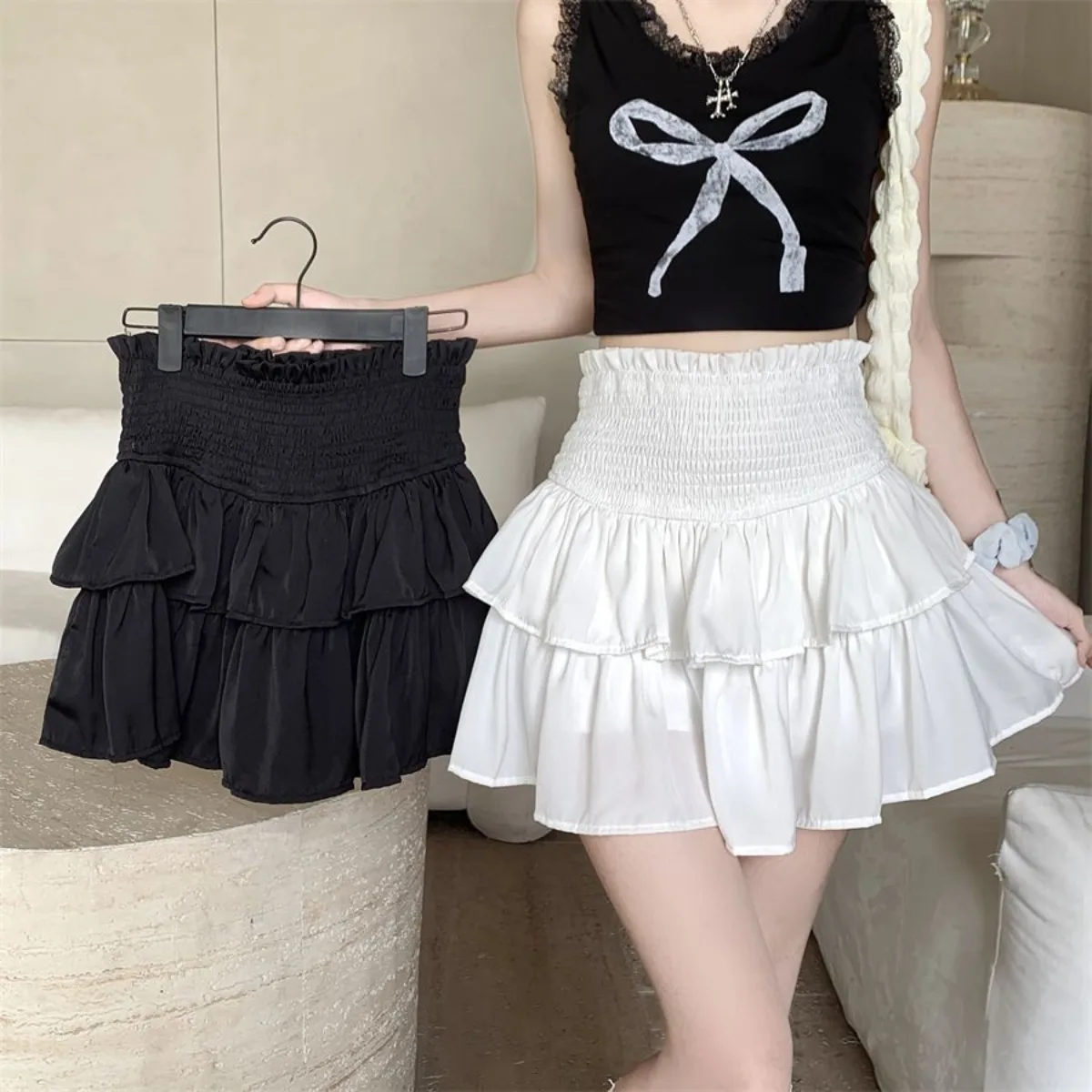 Balletcore Plus Size Petite Tiered Mini Skort, High Waist A-Line Puffy Skirt, Slimming Summer Skirt 2026