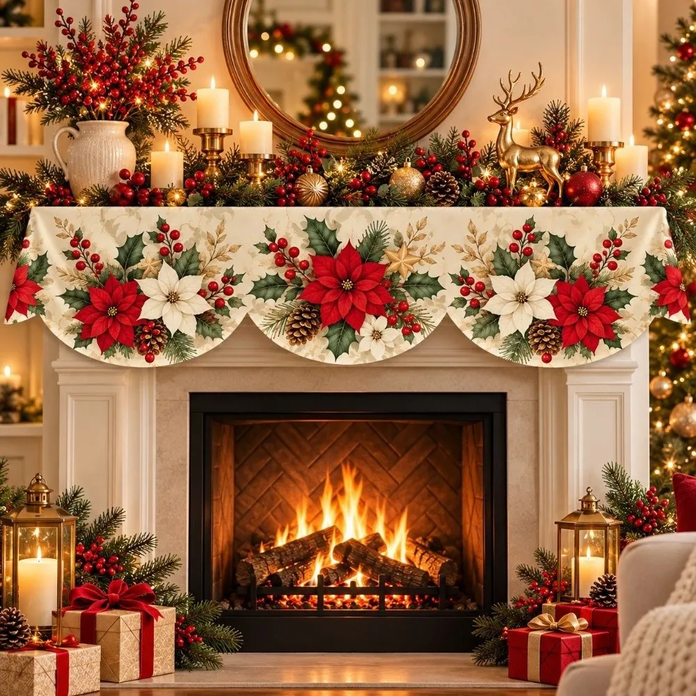 Non-slip Christmas Fireplace Scarf Stain-resistant Impact-resistant Christmas Fireplace Mantel Practical Decorative