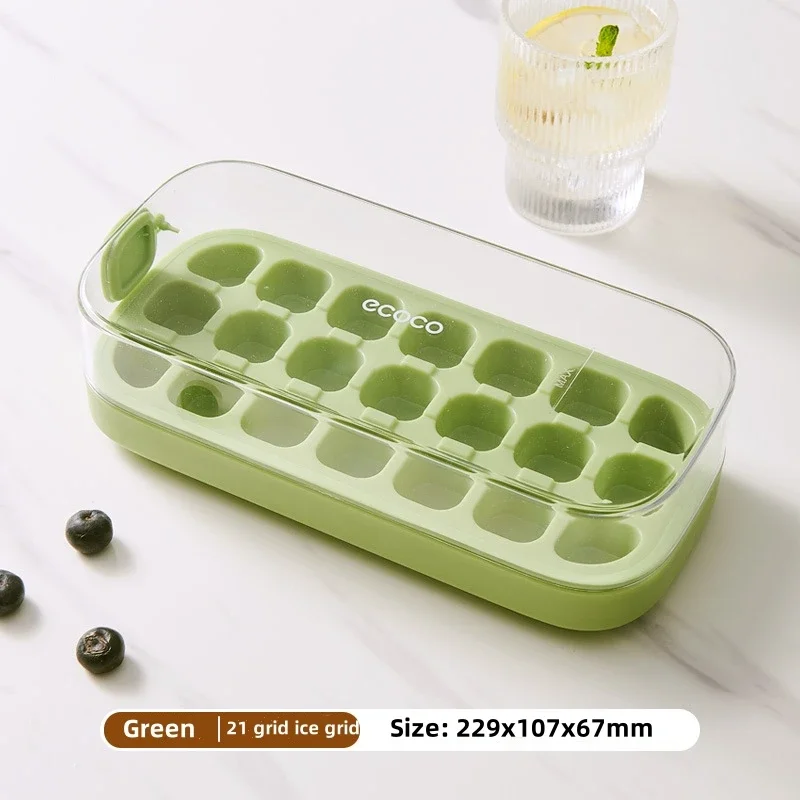 21-Grid Ice Cube Tray Mold With Press For Easy Release, Including Container For Ice Storage Kitchen Ice Maker and Storage Box