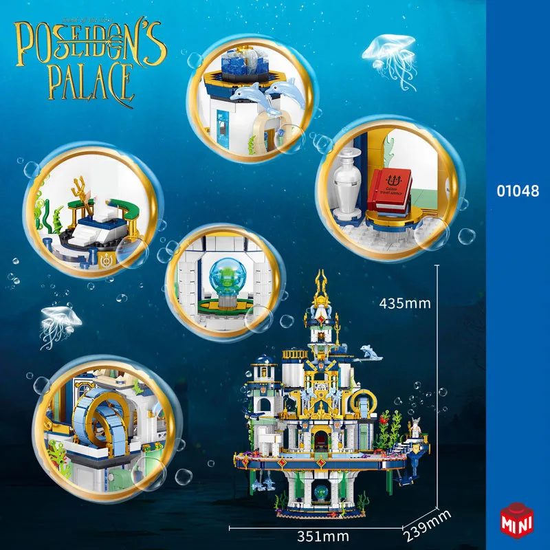 Architettura mitologica Poseidon Palace Mini Block Undersea Castle assemblare il modello Moc Building Brick Toy Collcetion per i regali