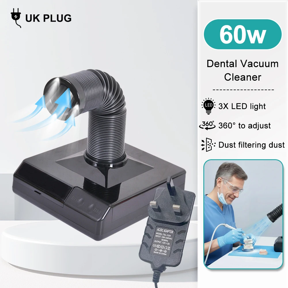 60W Dental lab Vacuum Cleaner Dust Collector Extractor aspirator Retractable LED Suction Machine for Table Polishing Equipment image 3
