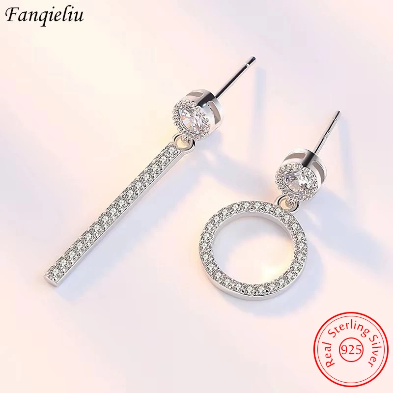 

Real 925 Sterling Silver Jewelry New Original Fashion Crystal Zircon Drop Earrings For Women FQL22152