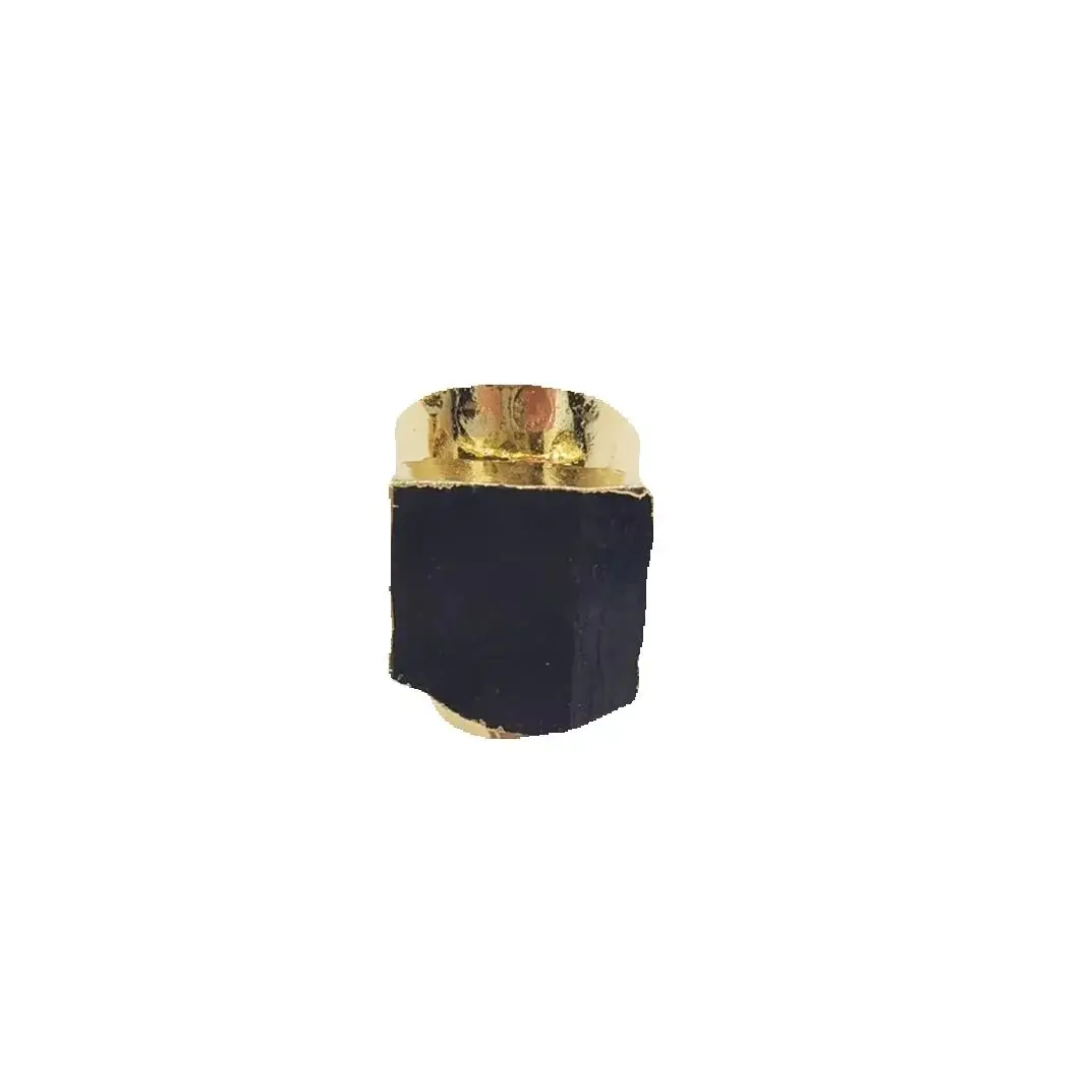 

WT-R422 Women Beautiful Energy Black Tourmaline stone Ring 18k Real gold plated natural stone wide birthday gift Ring
