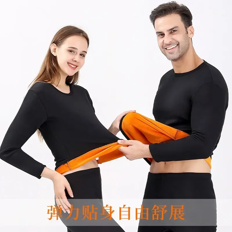 Winter Velvet Thick Thermal Underwear for Men Woman High-elasticity Thermal Clothing Fleece in Cold Weather Base Layer 2pcs Set