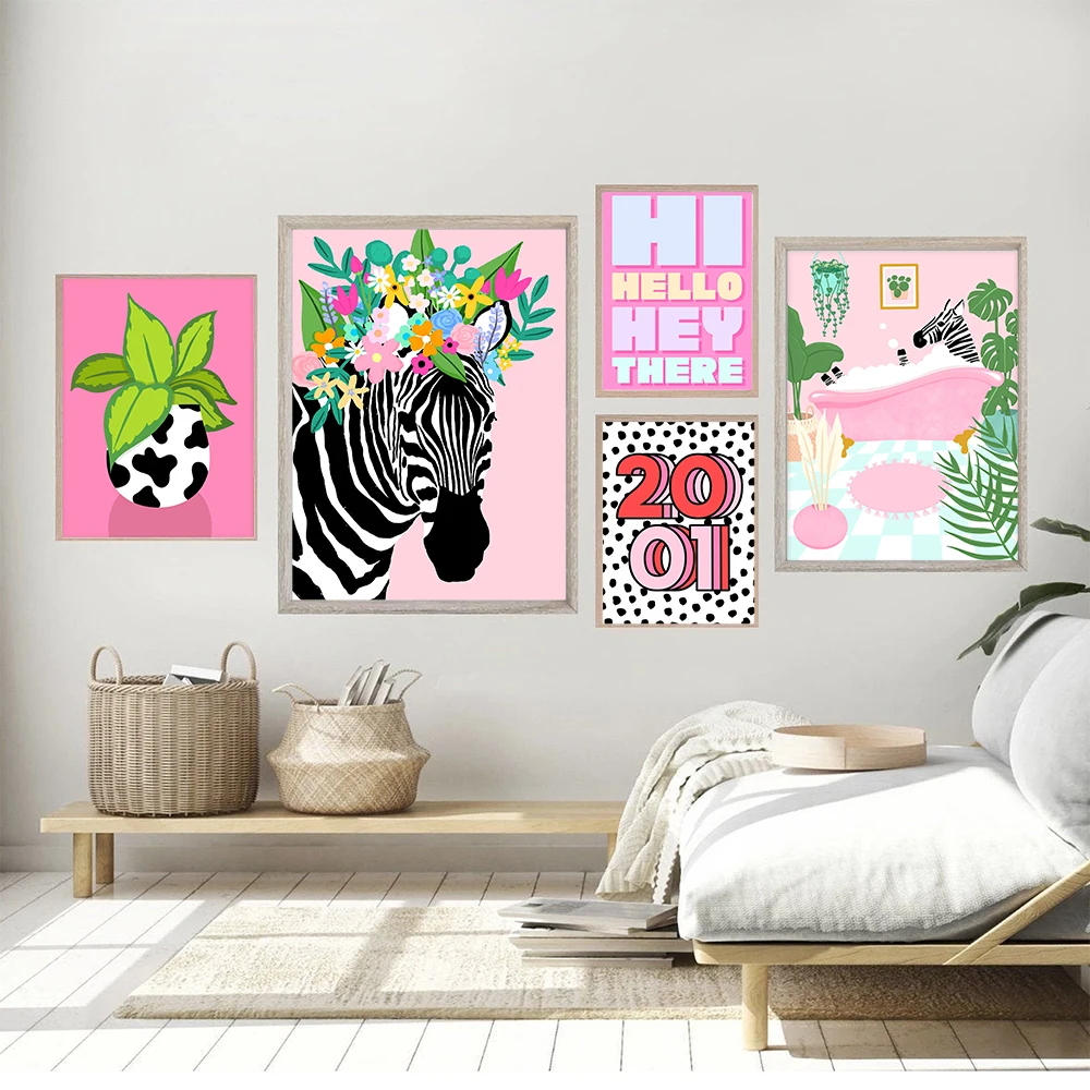 Abstract Animal Zebra Dalmatian Girly Pink Art Wall Decor Colourful Quote Floral Canvas Painting Music Lyrics Room Home Decor