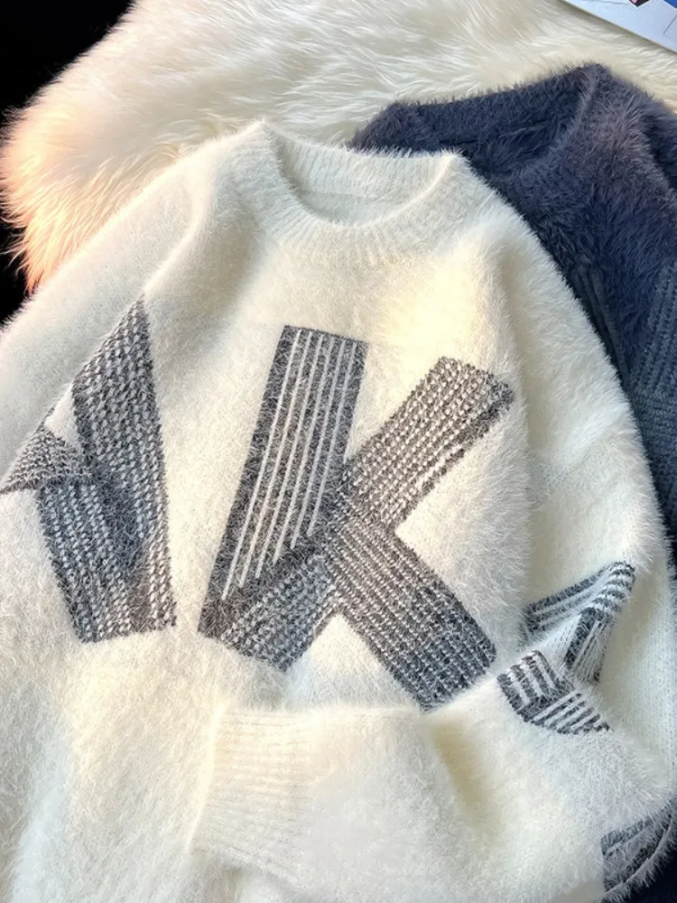 

Мужской вязаный свитер на зиму: теплый, из шерстяной смеси, с цветными блоками, модный базовый слой, уютный топ для пар