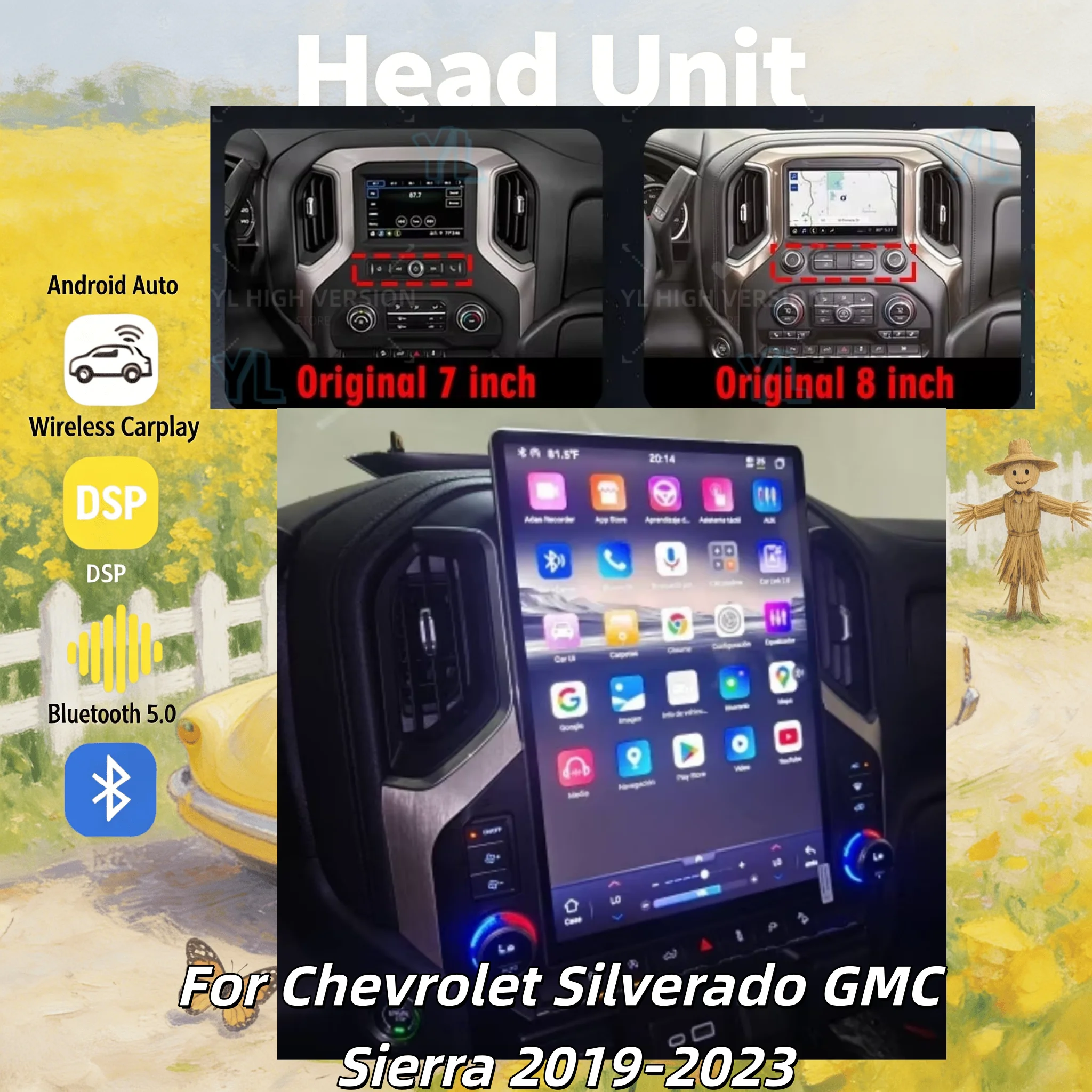 

15.6” Android Carplay For Chevrolet GMC Sierra Silverado 2019 2020 2021 2022 2023 Car GPS Navigation Radio Multimedia Head Unit