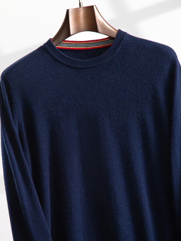 100% Cashmere Sweater Men Round Collar Pullover Fashion New Knit Undercoat Spring Fall Winter Business Casual Long Sleeve Shirt