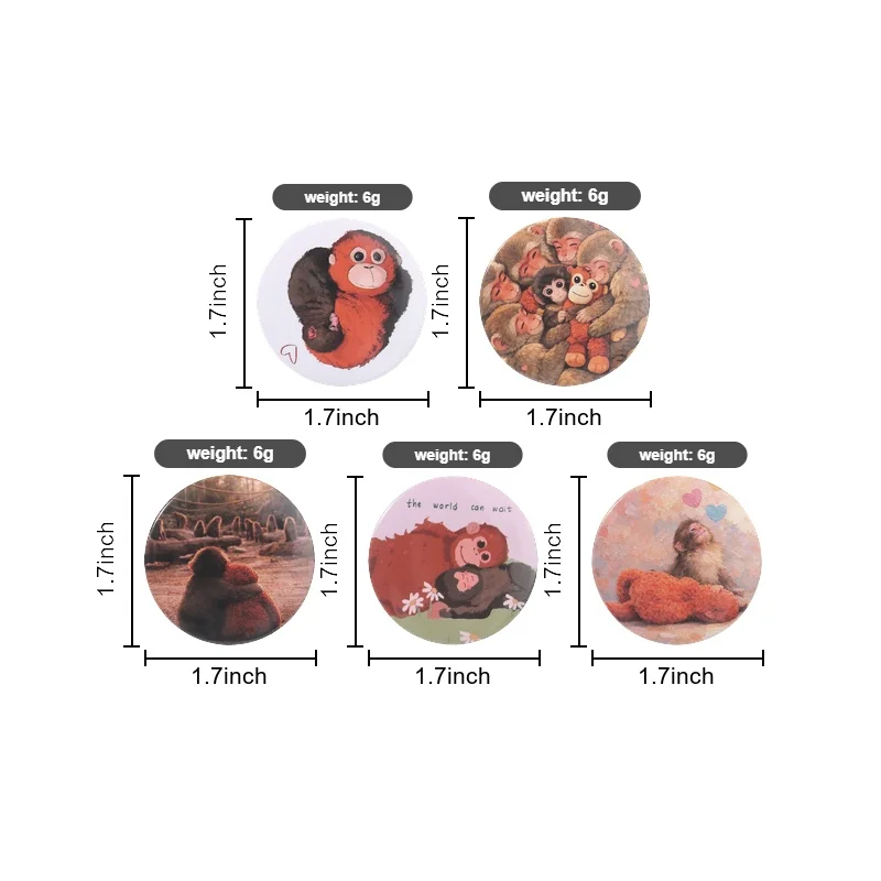 Punch the Monkey Tinplate Pins Cute Cartoon Animal Button Brooches Lapel Badges We All Need Love Jewelry Gift for Friends