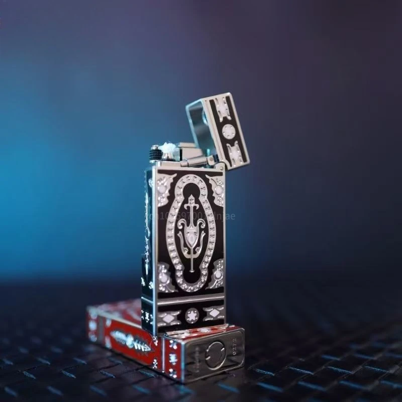 

New Memorial Metal Drawing Vertical Stripes Luxury Tobacco Lighters Ping Sound Natural Lacquer Cigarette Smoking Butane Lighters