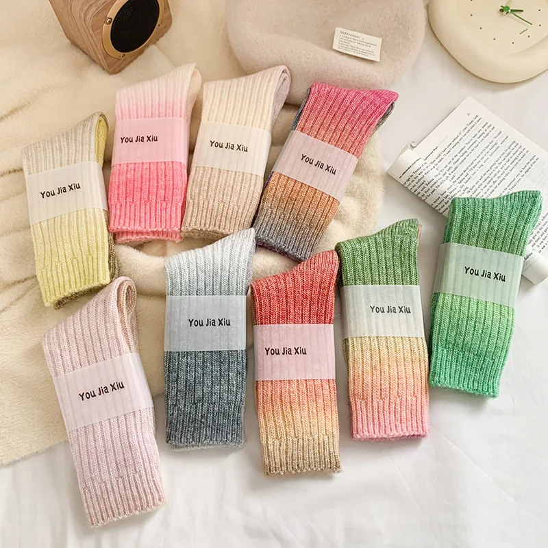 

1 Pair Warm Cashmere Children's Girl Sock Korean Fashion Gradient Color Teenager Calf Sock Autumn Winter Cotton Wool Indoor Sock