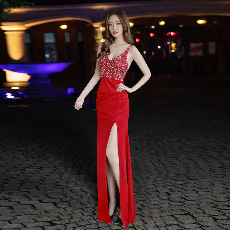 Hot sale No. 83 dress 2024 new style niche sexy lady sling belly-covering evening dress