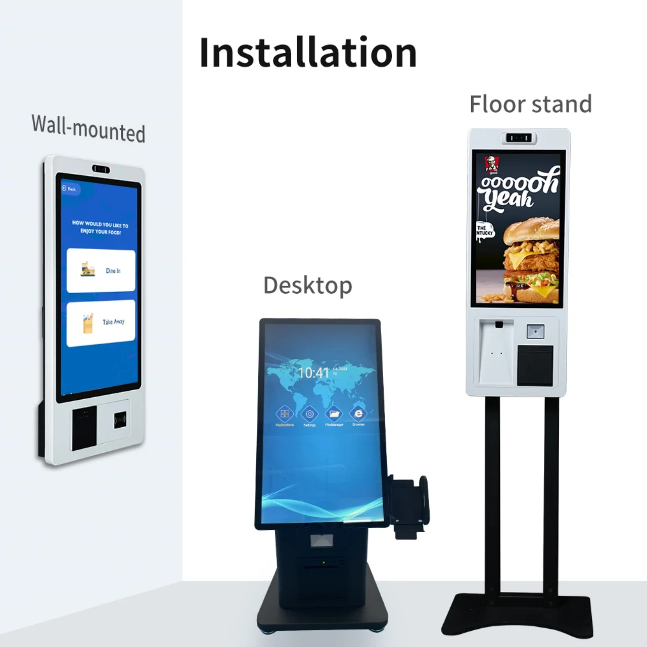 Function Self Service Ordering Totem Machine Wall With Barcode Scanner and Printer Desktop Payment Kiosk 21.5