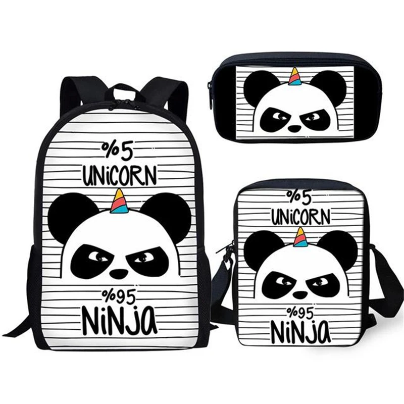 Hip Hop Funny Panda 3pcs/Set Backpack 3D Print School Student Large Capacity Bag Travel Laptop Daypack Shoulder Bag Pencil Cases - view 2