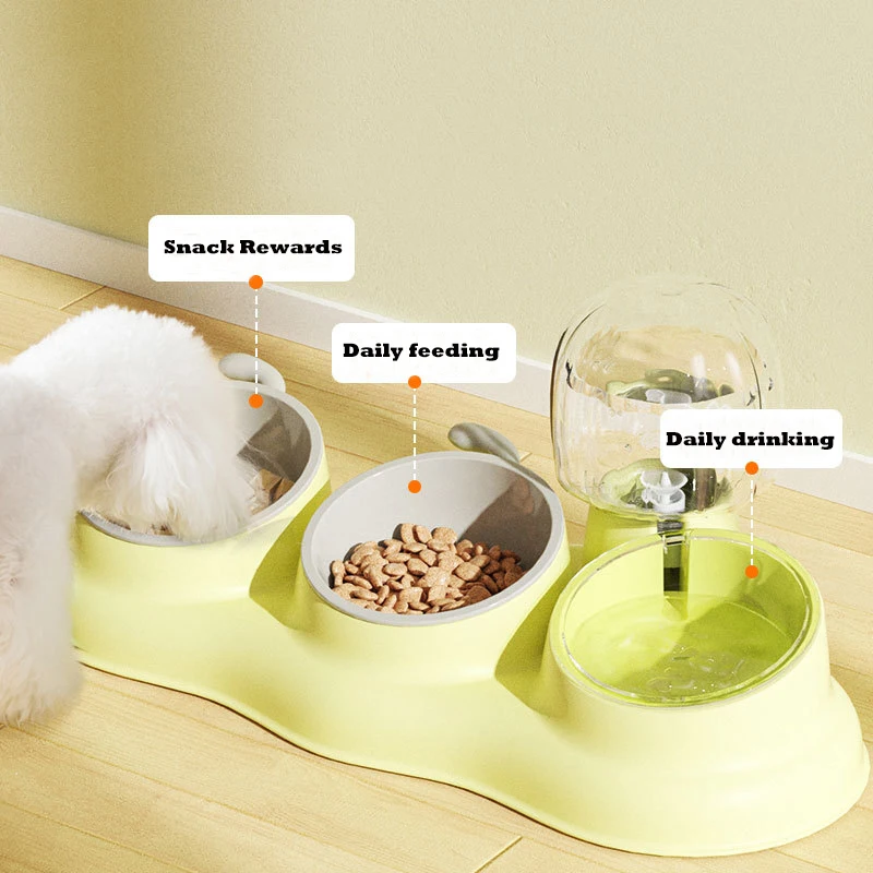 3-in-1 Non-Slip Cat Bowl Automatic Water Dispenser Pet Cats Food Feeding Double Bowl Water Drinking Dish Bowls for Cats