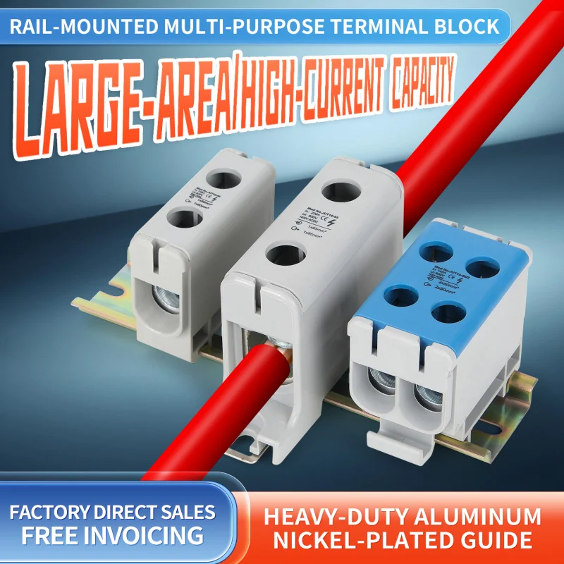 16~240mm² Aluminum Wiring Block DIN Rail Cable 1-in/Multi-out Universal Connector Terminal Box