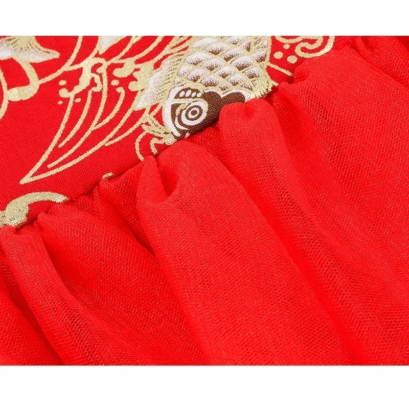Fashion Red Girl Dress Summer Performance Kids Cheongsam Vestidos Baby Chinese Qipao Mesh Princess Dresses Children Clothing