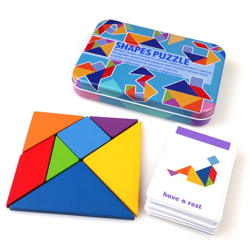 Puzzle 3D de bonne qualité pour enfants, jeu d\'entraînement à la réflexion Tangram, jeu d\'apprentissage pour bébé, jouets éducatifs en bois pour