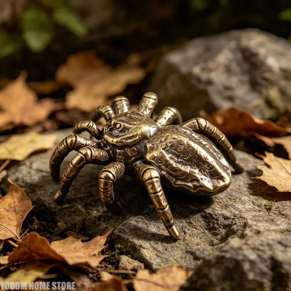 Solid Copper Spider Tarantula Figurine Miniature Creative Desktop Ornament Vintage Brass Crafts Decoration