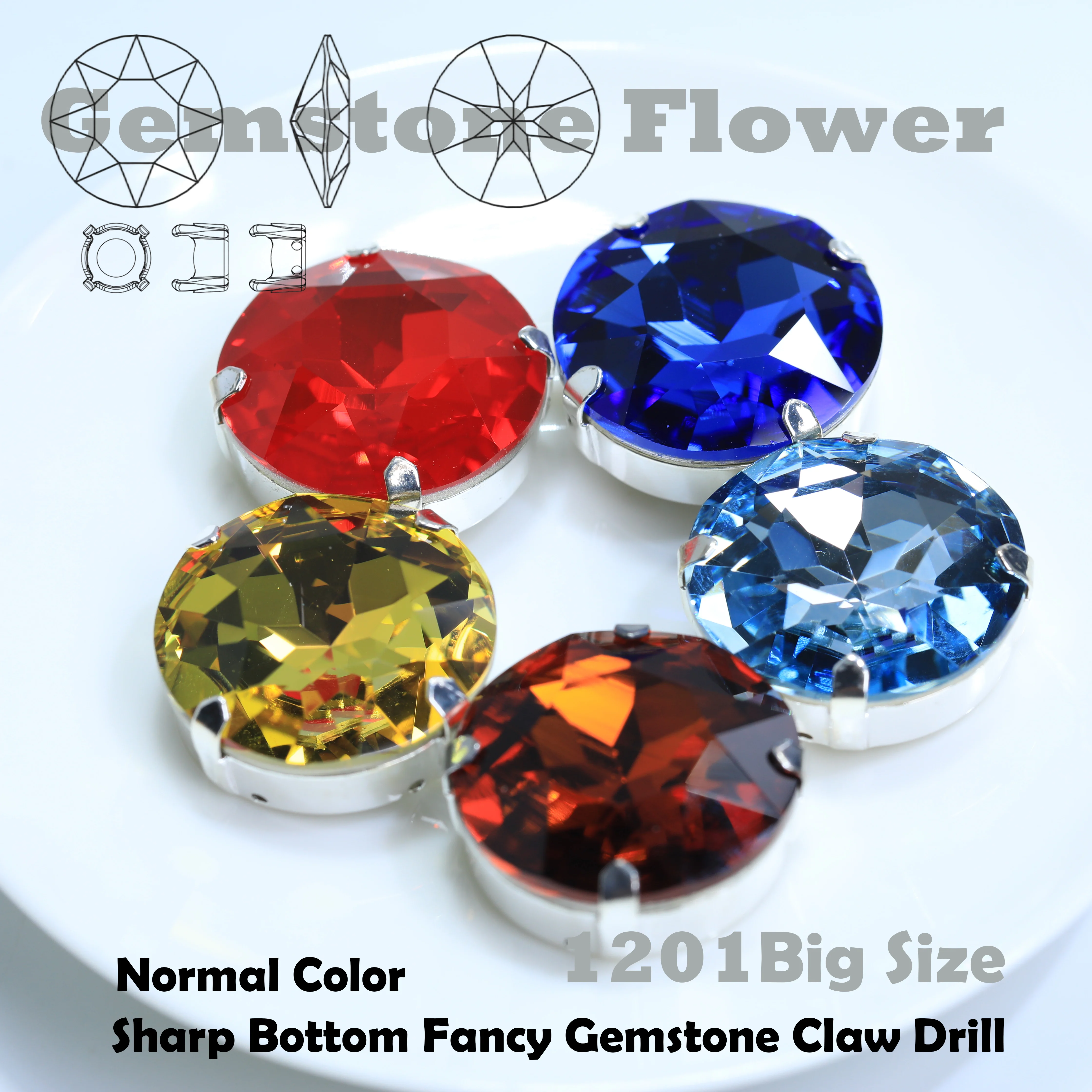 27mm Große GemFlower Krallen-Strasssteine zum Aufnähen, Kristall-Strass mit Silber- oder Goldbasis für Brautkleider, Kostüme, Schuhe, Großhandel – Detail 4