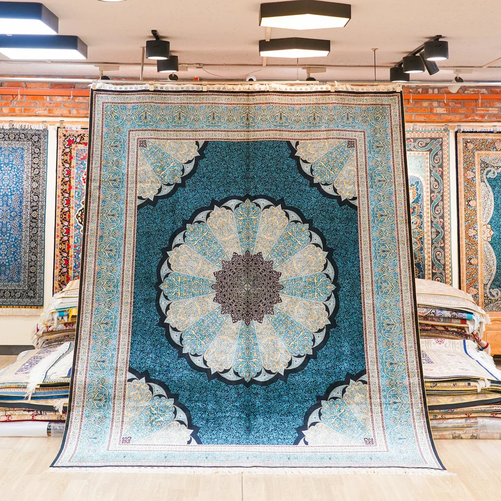 244x305cm Hand Knotted Turkish Silk Rug Traditional Handwoven Carpet for Living Room