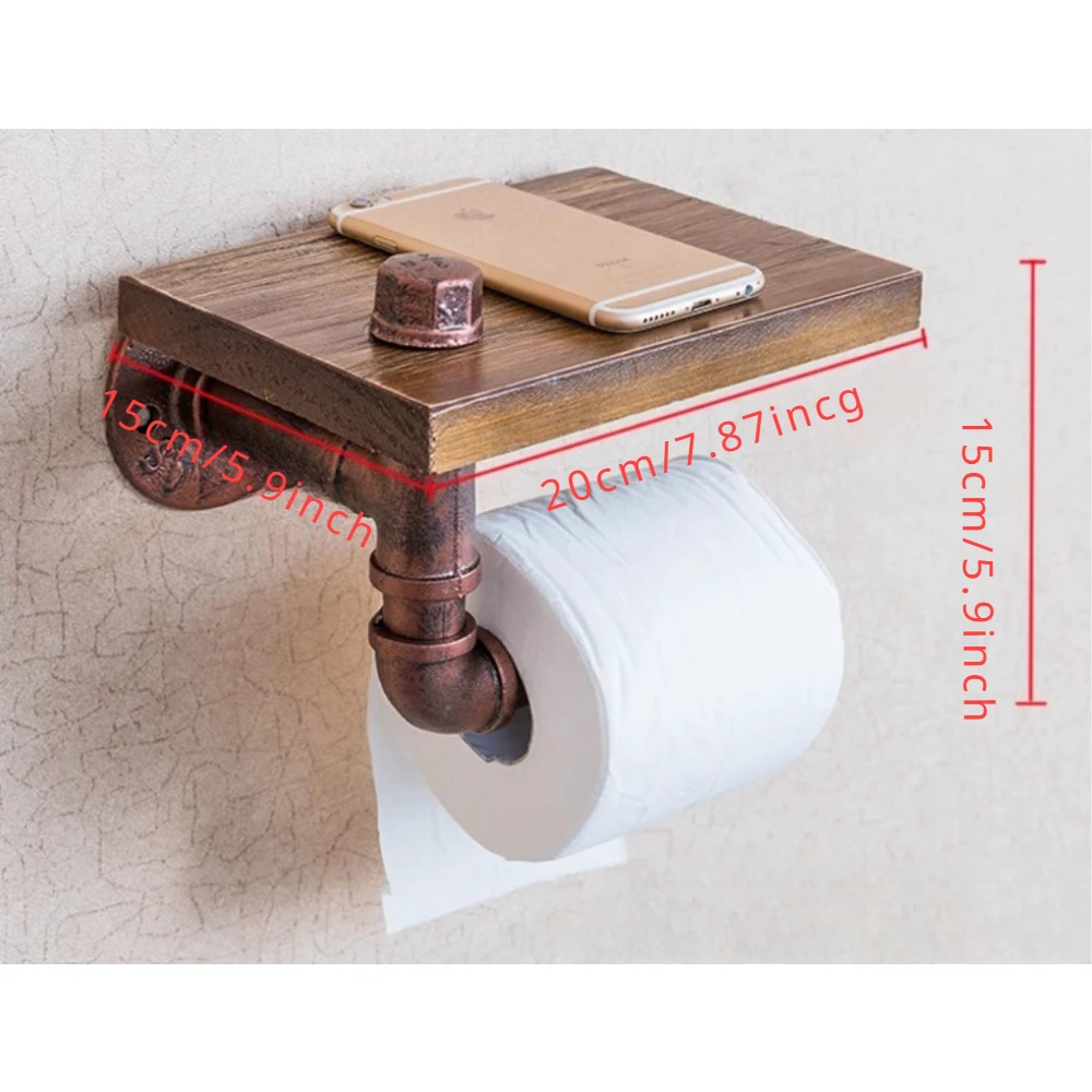 

Creative Retro Nail Free Solid Wood Shelf Tissue Holder on Wall Non Perforated Glass Wall Hanger