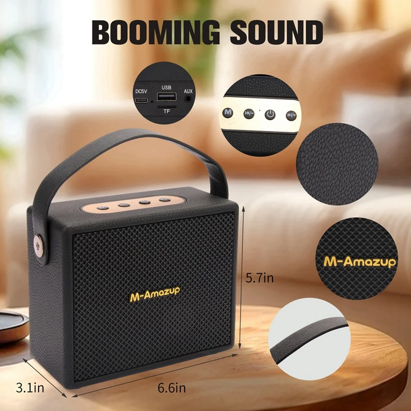 Tragbarer Retro-Bluetooth 5.3-Lautsprecher, kabelloser Outdoor-Subwoofer mit Verbindung, FM-Radio, TF-Karte, AUX-Wiedergabe-VVNB