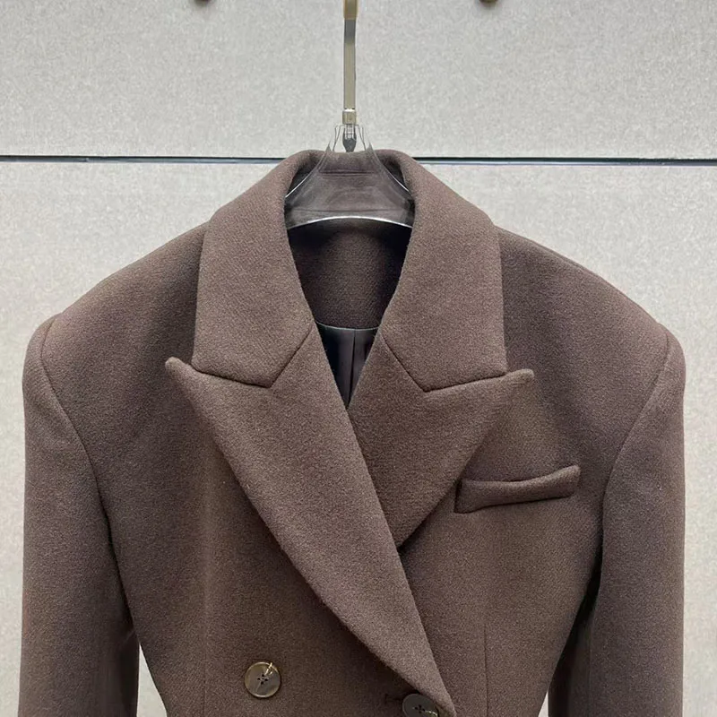 Wollen damesblazer, revers double-breasted taille-definieerend jack, premium kwaliteit, herfst/winter, nieuwe collectie, 2025, Y2K