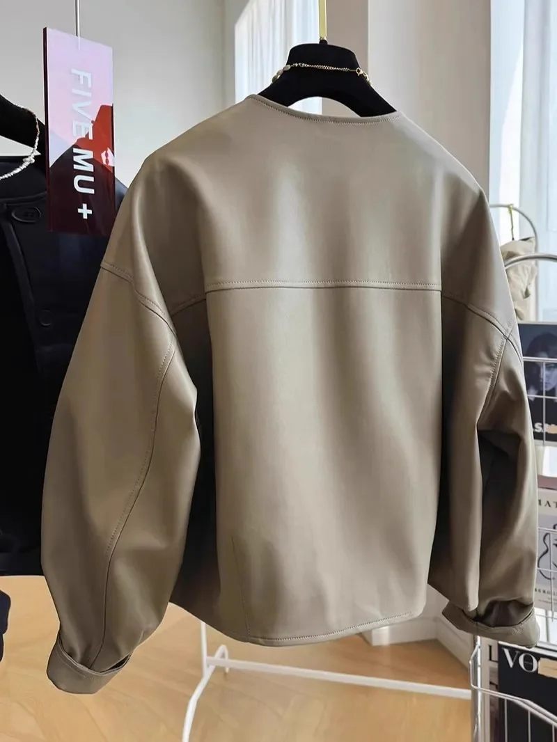 Women's Jackets Leather Jacket High-grade Short Black Single-Breasted Jacket is Popular this Year with Retro Leather Coat Women