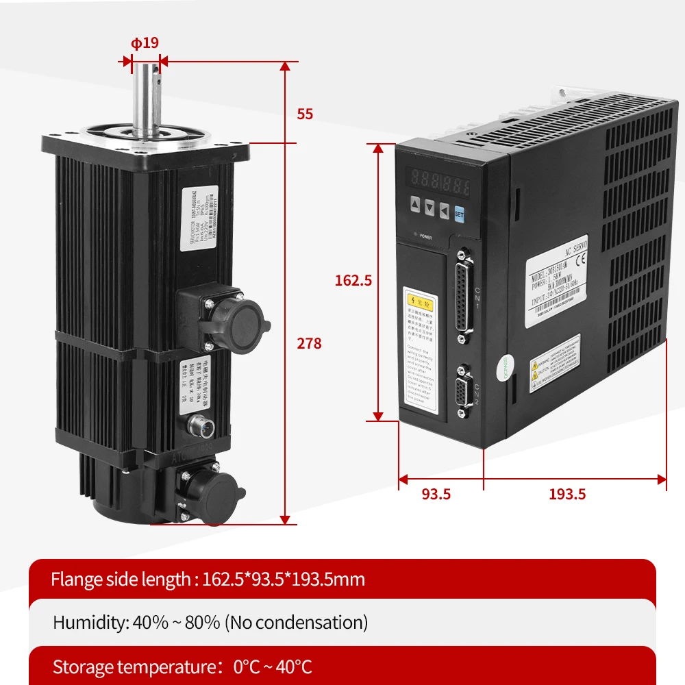 Gold Seller Kaihong Micro 1KW 1.5KW 2.6KW 3.8KW 5.5KW 7.5KW 220v 6A 17Bit 3000RPM Ac High Torque Servo Motor Kit With Brake Driv