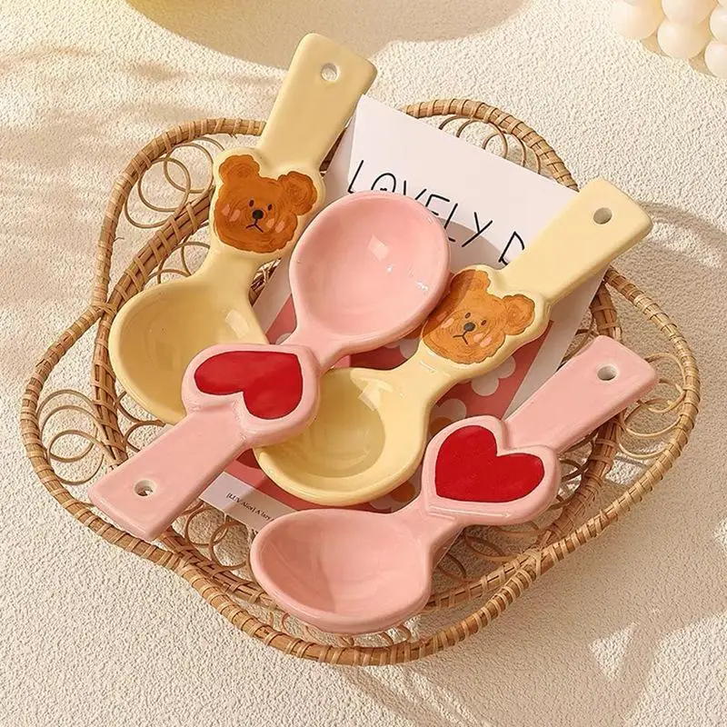 

Cartoon Korean Ins Style Ceramic Spoon Cute Bear Cream Color Spoon Fresh Cute Fun Dessert Yogurt Spoon