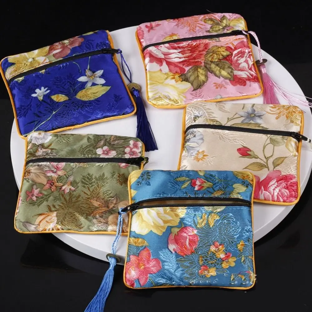 Cloth Embroidery Coin Pouch Flower Copper Cash Pendant Jewelry Storage Bag Jewelry Organizer Necklaces Case Cloth Wallet Girl