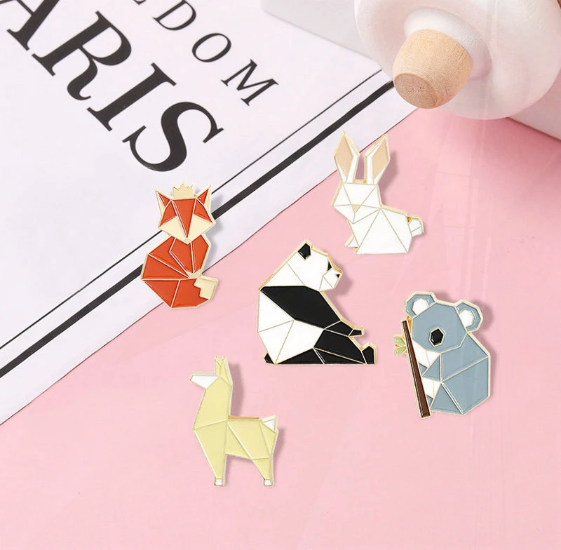 Rabbit Pin Bag Clothes Lapel Pins Badge Cartoon Jewelry Kid Friend Origami Animal Enamel  Pins Custom Fox Panda Koala Alpaca