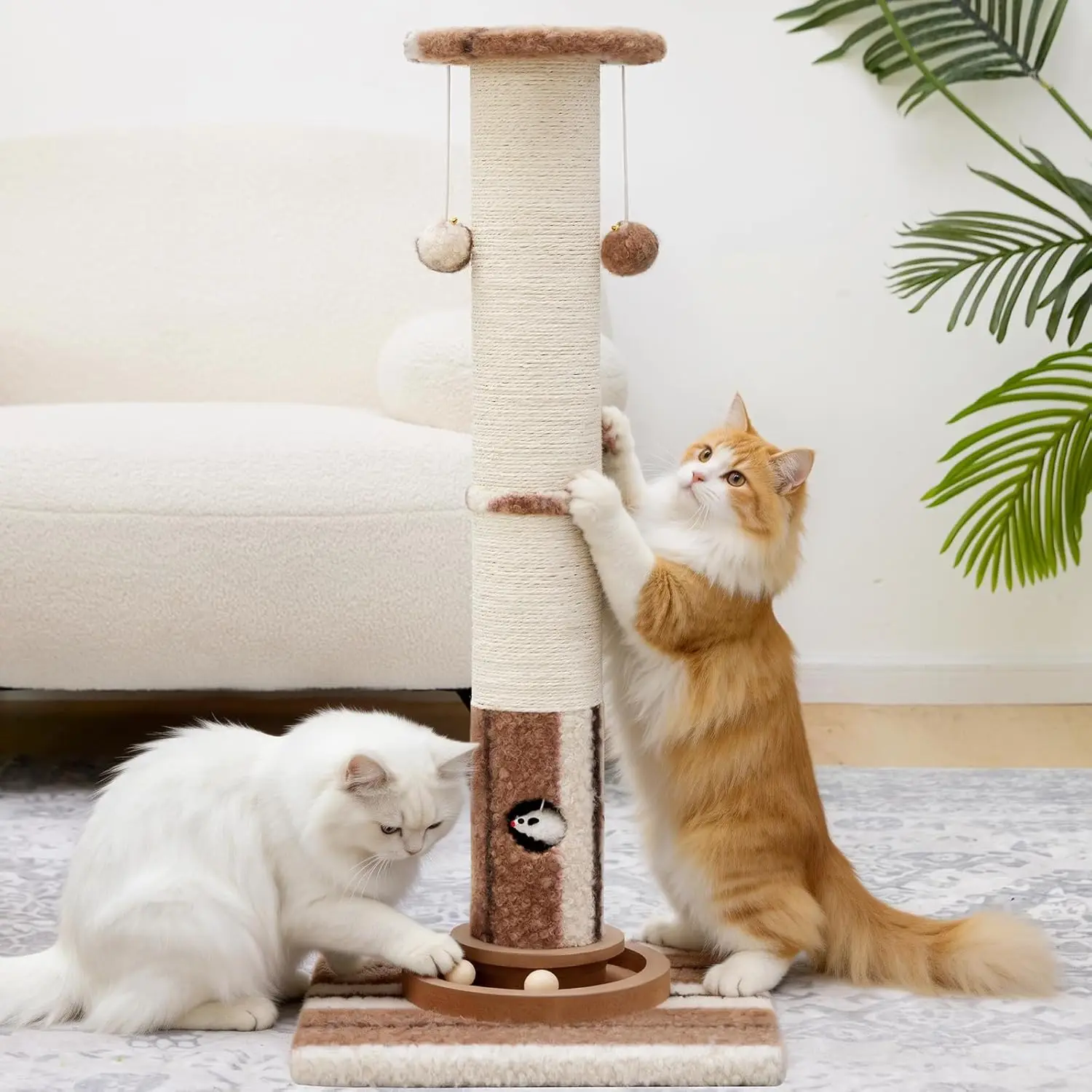 

34inches Tall Cat Scratching Post with Cat Ball Track Toy Heavy Duty and Thicker Large Diameter Natural Sisal Cat Scratc