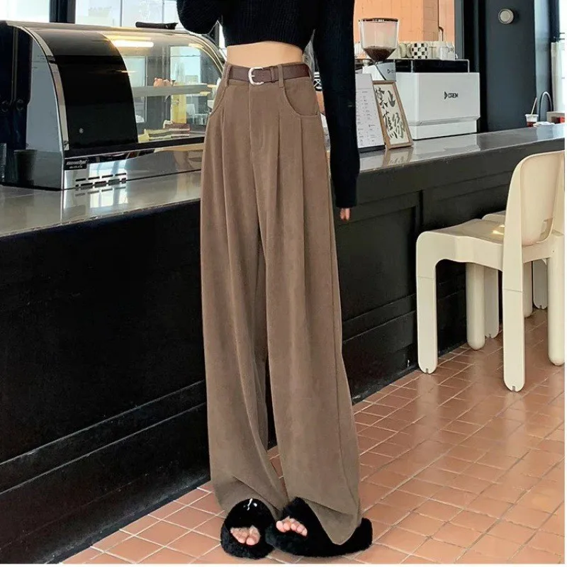 Wide Leg Pants For Women Spring Autumn Corduroy High Waisted Straight Pajamas Pant Casual Sleepwear Pantalones Female Trousers