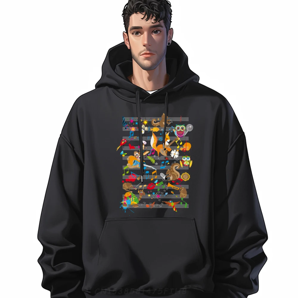 Concert of the animals cute animals on sheet music Graphic Sweatshirts Polyester Fiber Luxury Hoodie Graphic