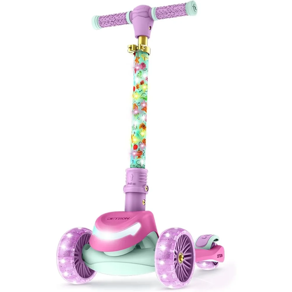 

Kids Kick Scooter, LED Lights on Stem & Light-Up Wheels, Lightweight Frame, Height-Adjustable Handlebar