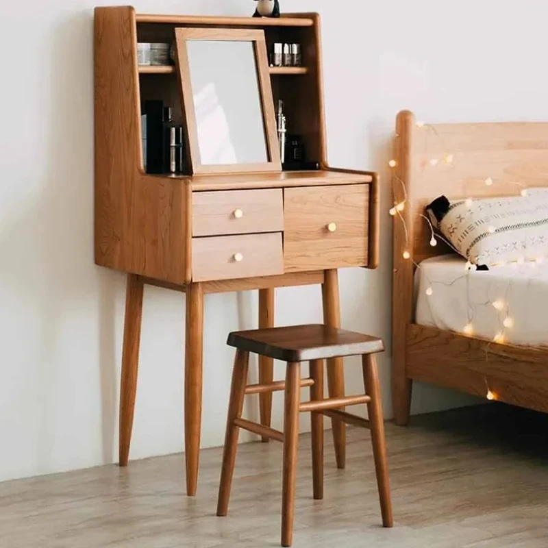 

Small Nordic Girl Dresser Eithe Stool Brown Wood Women Luxury Storage Dressing Table Makeup Hotel Armadietto Trucco Furniture